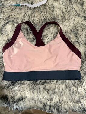 Avia Pink and Burgundy Crossback Sports Bra with Charcoal Band
